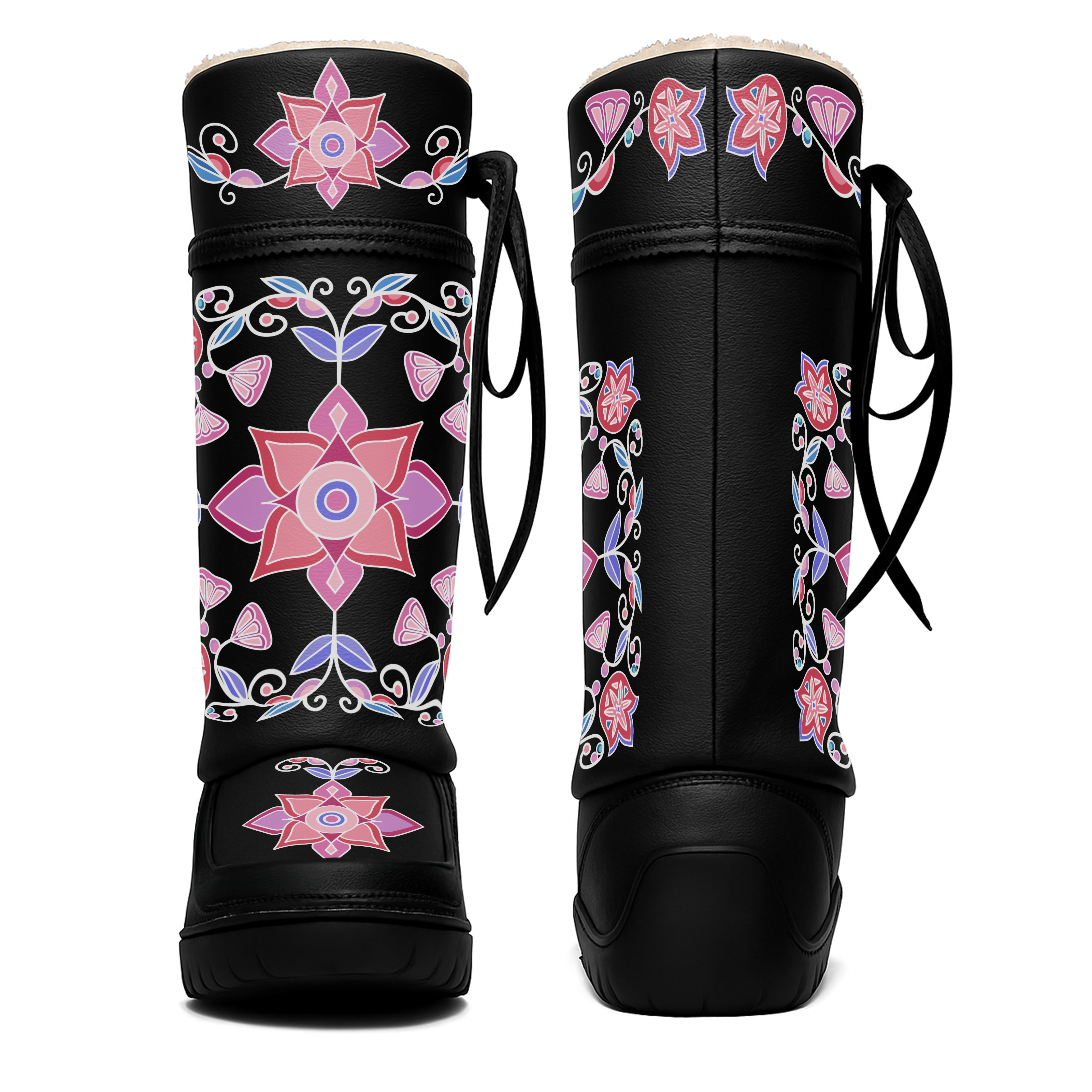 Frost Flower Circle Black Real Leather MocLux Tall