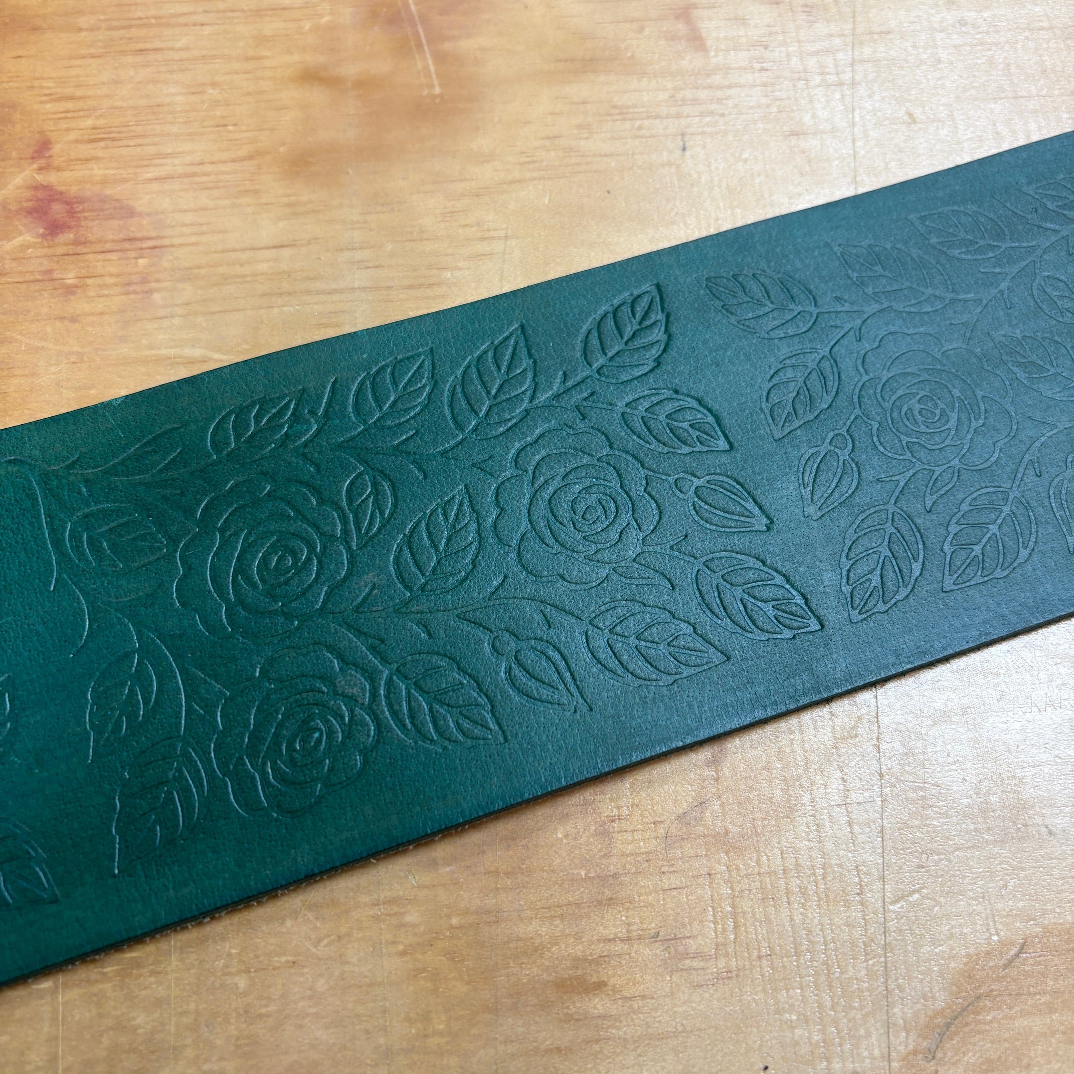 Handmade 33 in Forest Green Roses Buffalo Belt