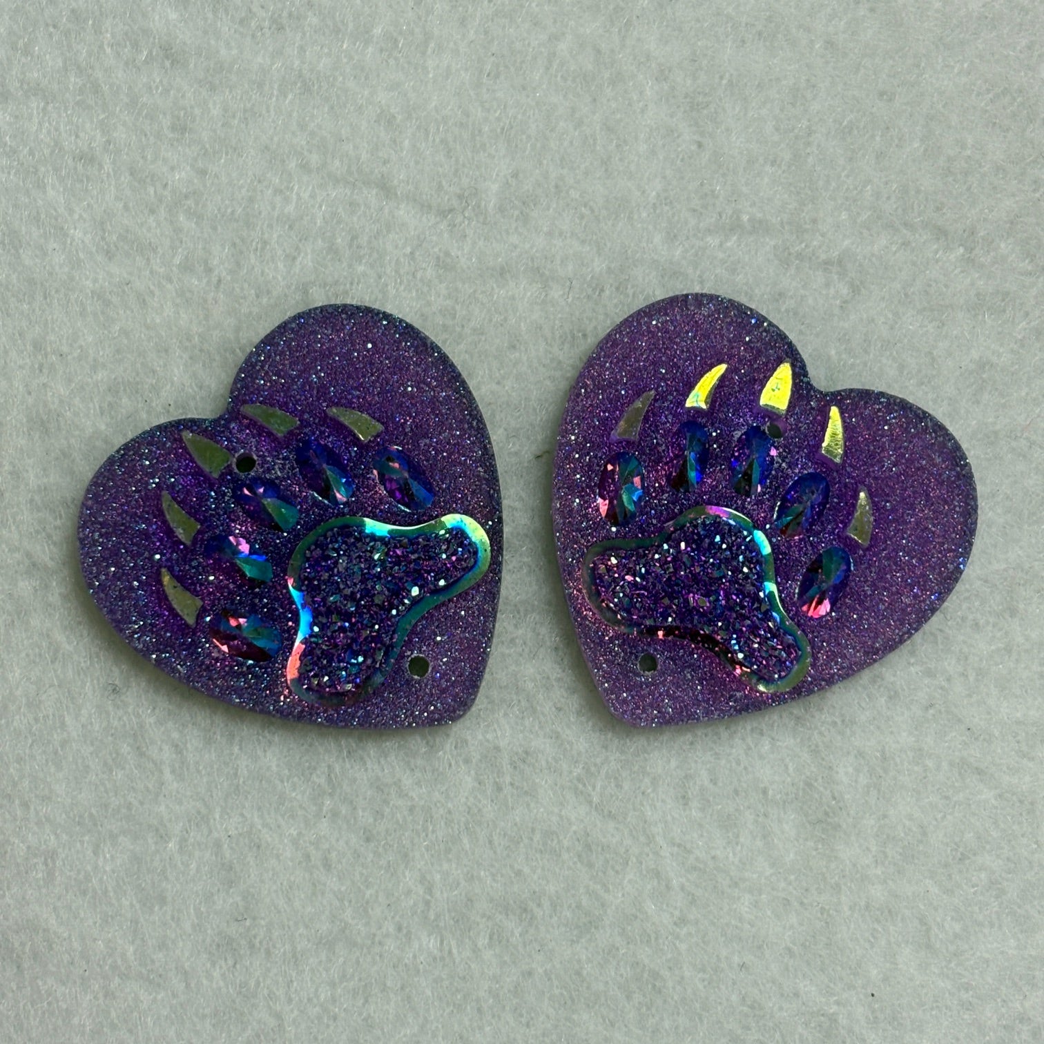 Heart Bear Claw Cabochons Set of 2