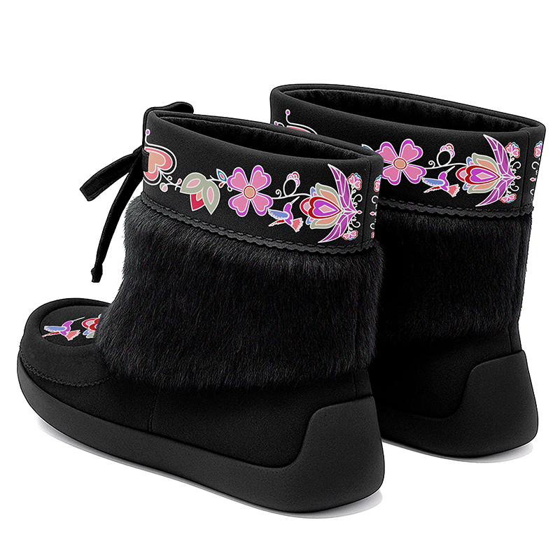 Frosted Leaf Spirit Black Leather MocLux Ankle with Fur