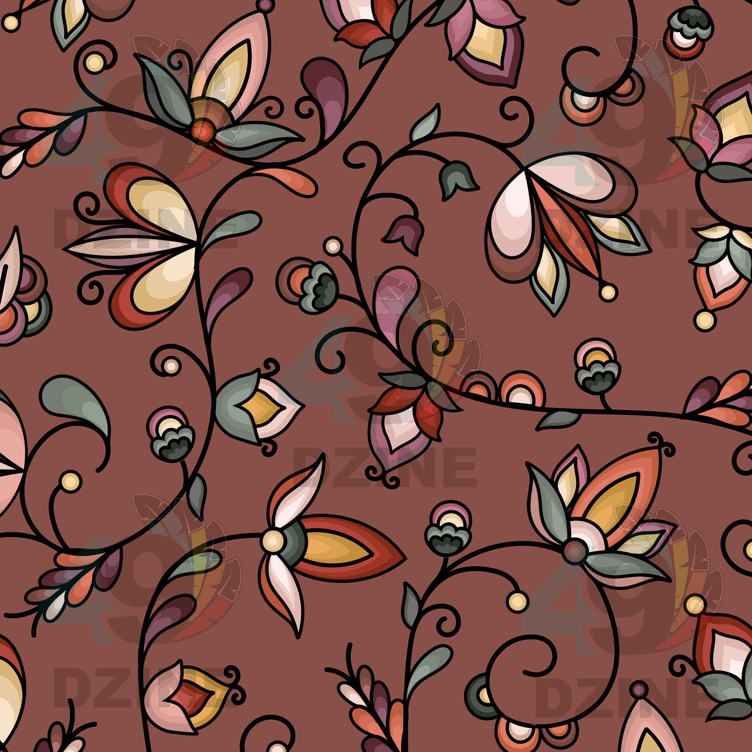 Burnt Sky Petals Brown Cotton Poplin