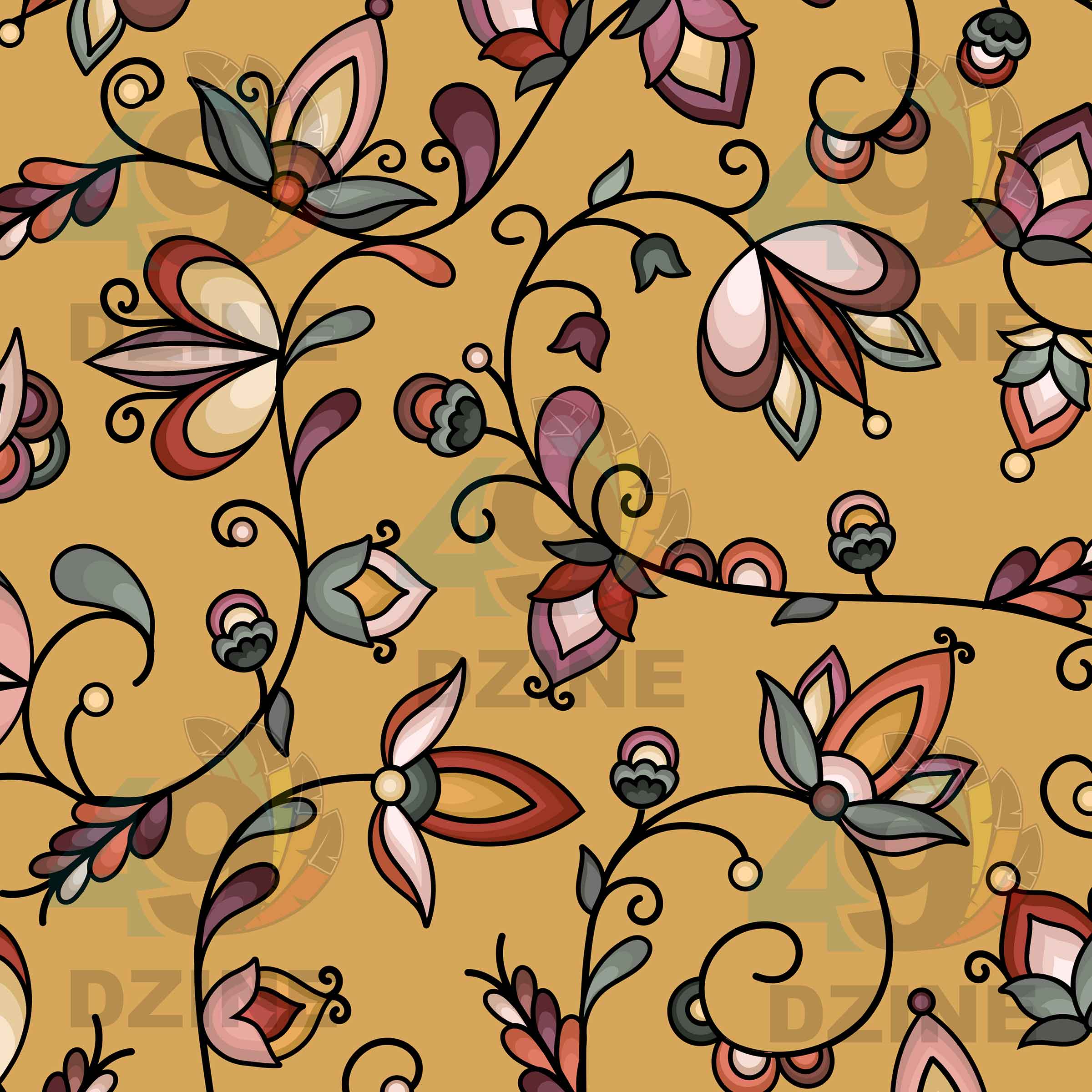 Burnt Sky Petals Gold Cotton Poplin