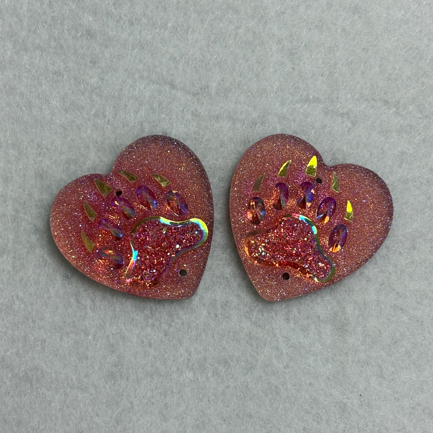 Heart Bear Claw Cabochons Set of 2
